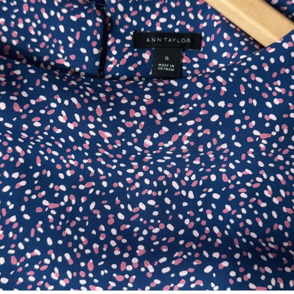 Ann Taylor Shift Dress Confetti 3/4 Sleeve Pockets Blue Purple Round Neck Sz 16 - Picture 6 of 12